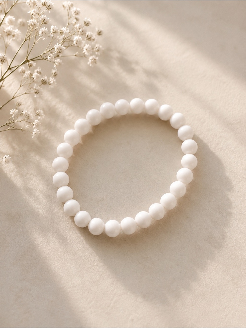 White Beaded Stretch Bracelet - Classic Minimalist Women’s Jewelry